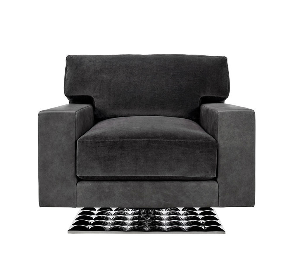 modern swivel lounge chair metal mirrored base ambience doré