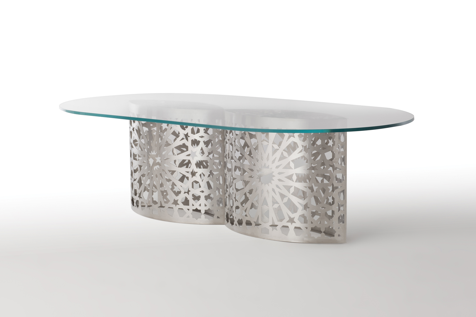 Steel Laser Cut Glass Table Ambience Doré