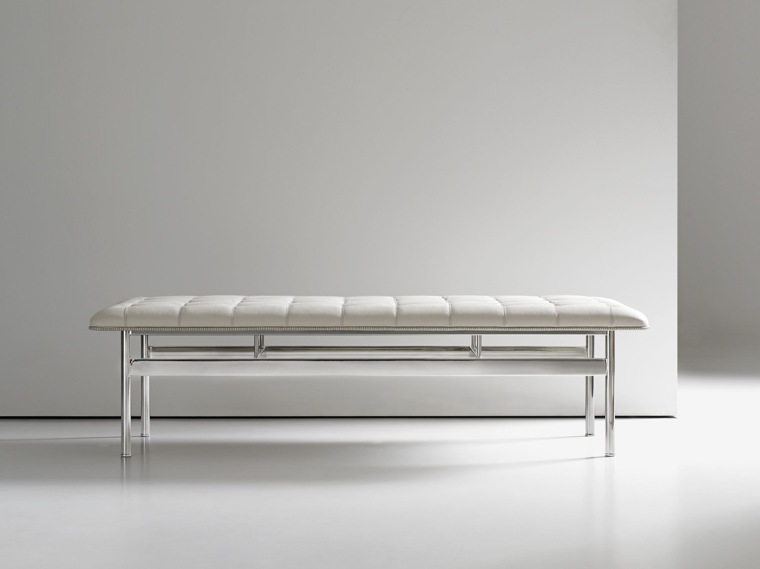 Chrome Modern White Leather Bench, White Leather Bench