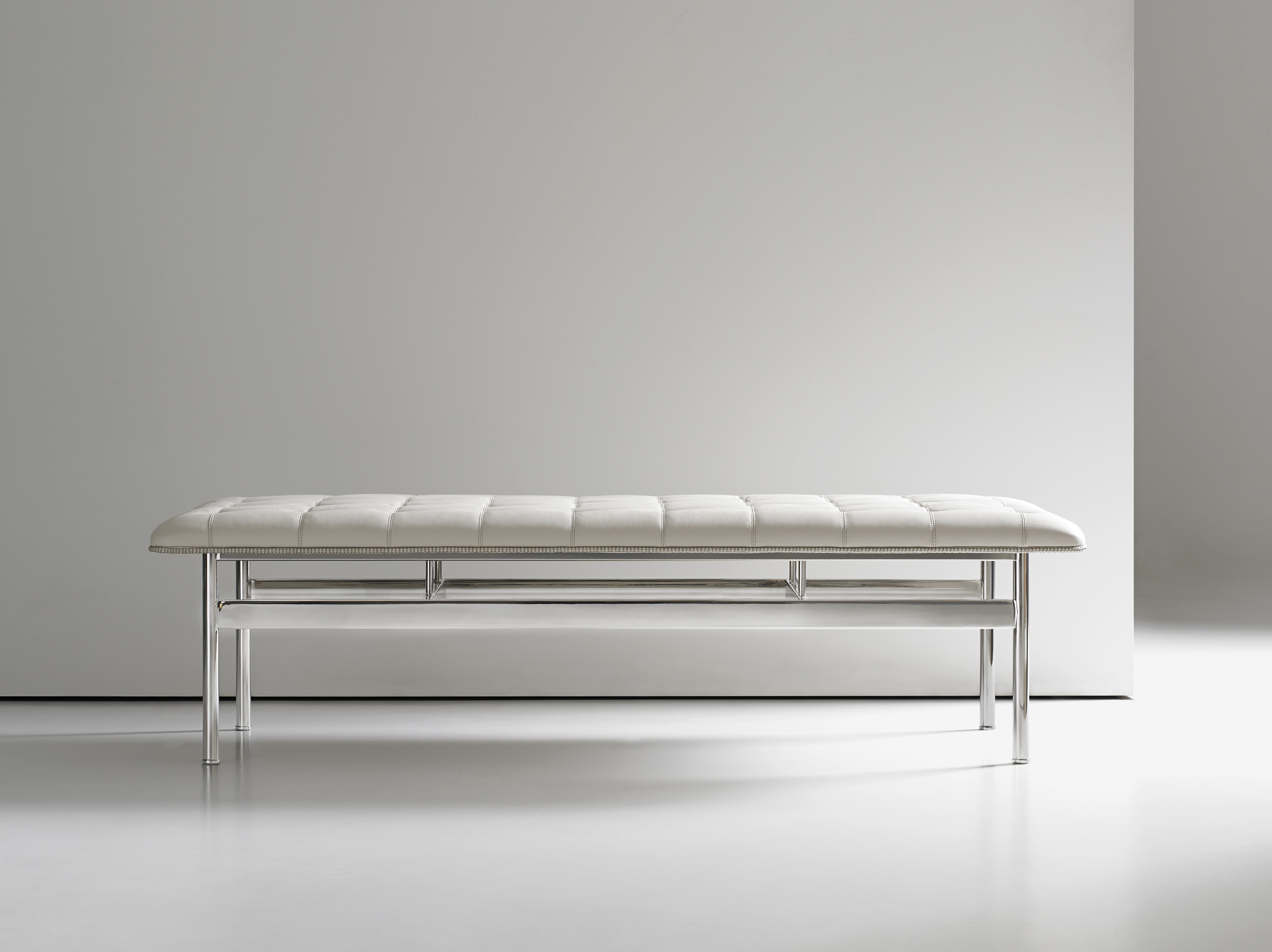 Chrome Modern White Leather Bench, Modern Leather Benches