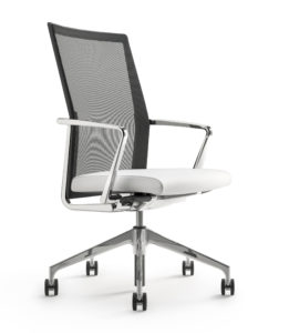 Chrome Polished Mesh White Leather Chair