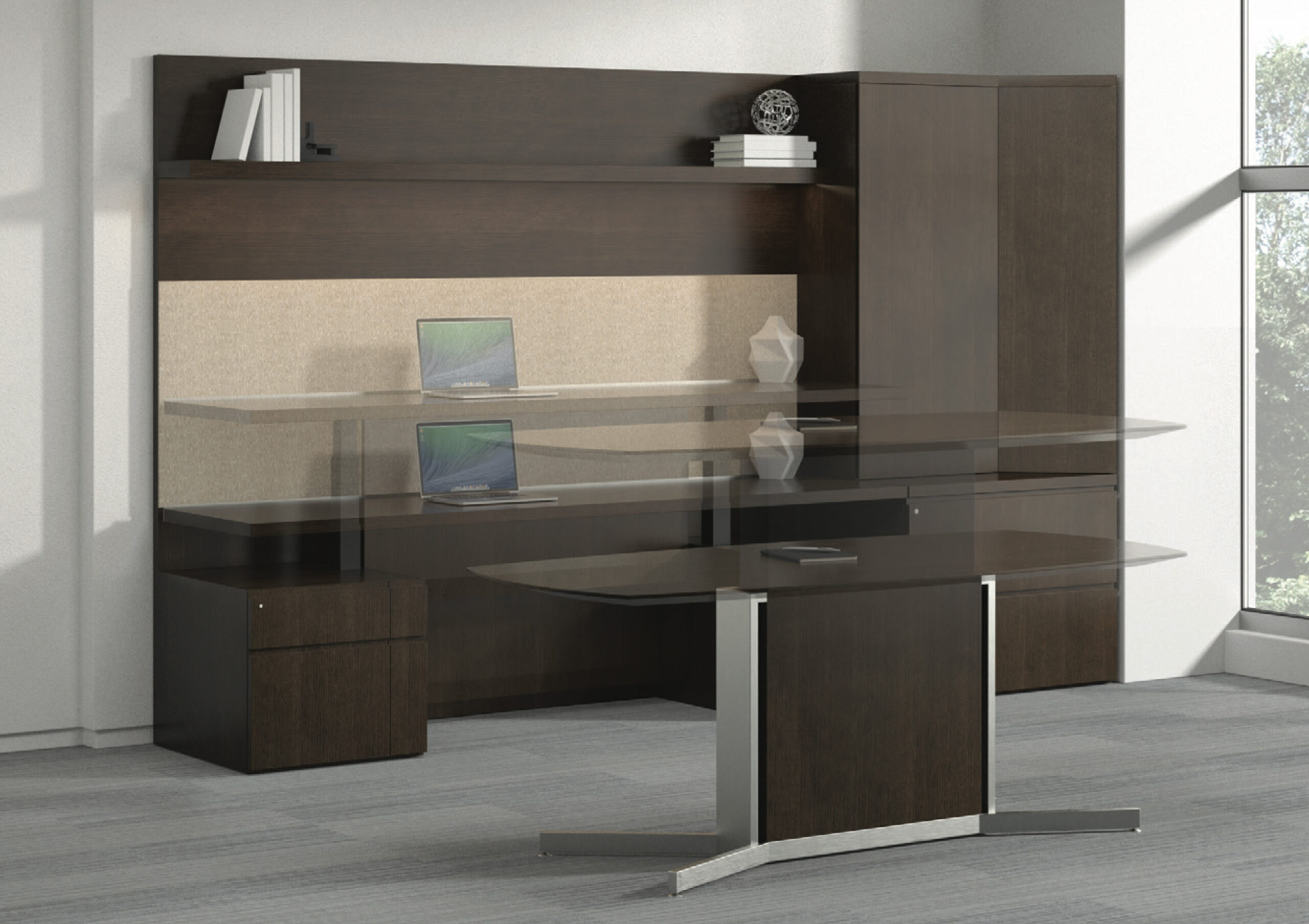 Retro Modern Wood Private Office Desk - Ambience Doré