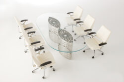 modern steel laser cut glass table