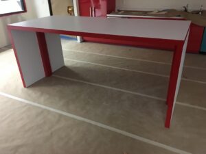 White and Red Standing Lunch Table