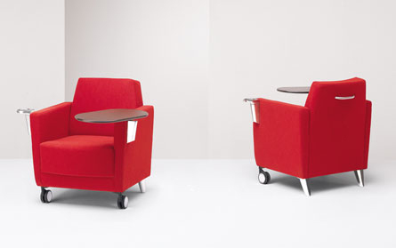 Bold premium modern tablet armchairs in red
