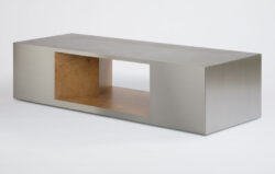 modern low rectangular silver wood lobby table