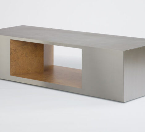 modern low rectangular silver wood lobby table