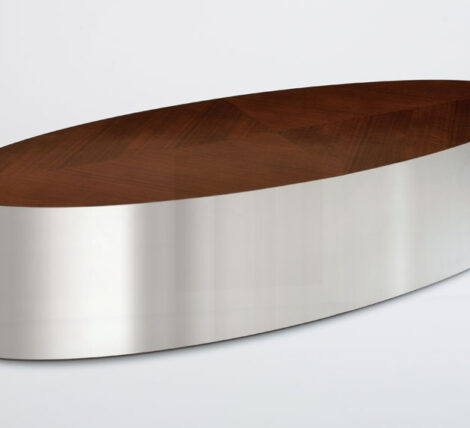 elongated elpitical stainless steel metal low table