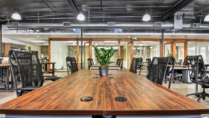 modern industrial open floor plan bench desking