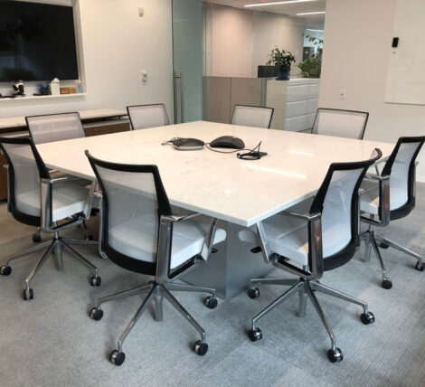 Ultra Modern Silver Shadow Conference Chairs installed around marble table