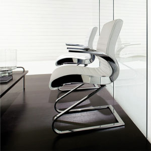 executive sublime flight chrome white leather visitor chair