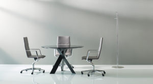 Thin Profile Grey Leather Chairs