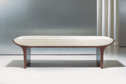 Fine contemporary wood white leather bench