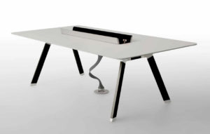Contemporary White black table with black power data trough