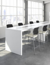 white contemporary modern standing table with power and data