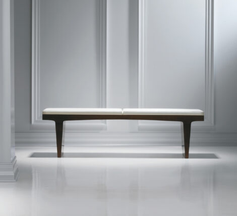 Fine Wood White Leather Bench