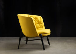Bold yellow contemporary modern club lounge chair in yellow tufted leather
