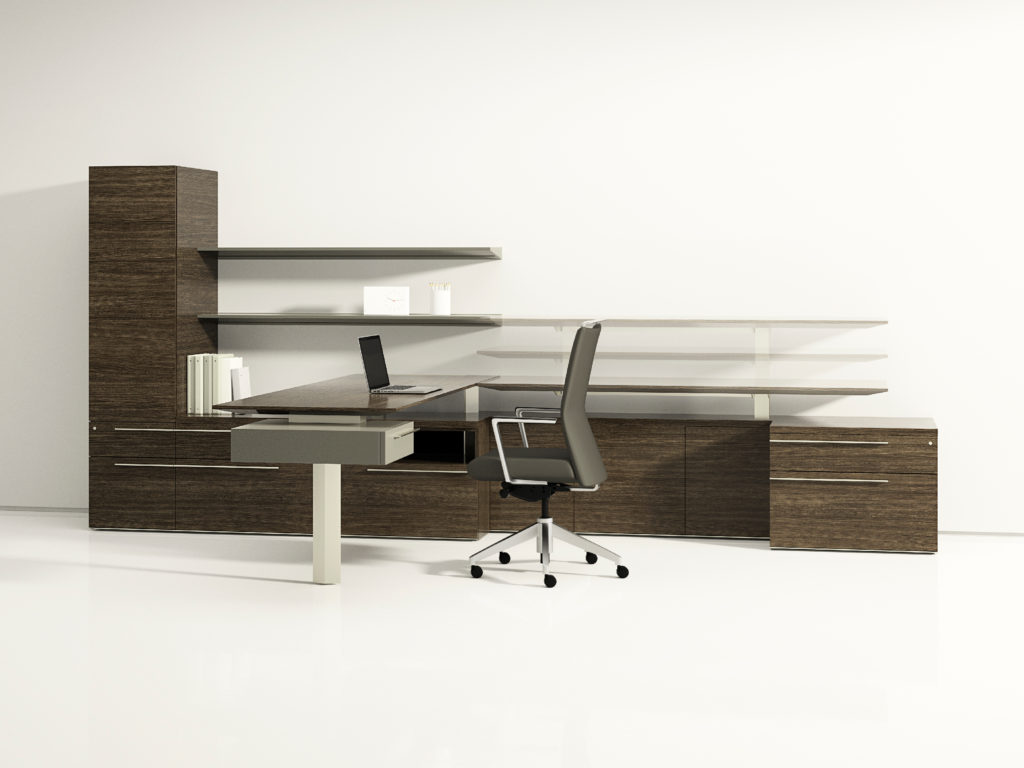Luxury Wood Sit to Stand Desk Ambience Doré