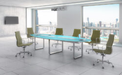 Glass Oval Metal Conference Table