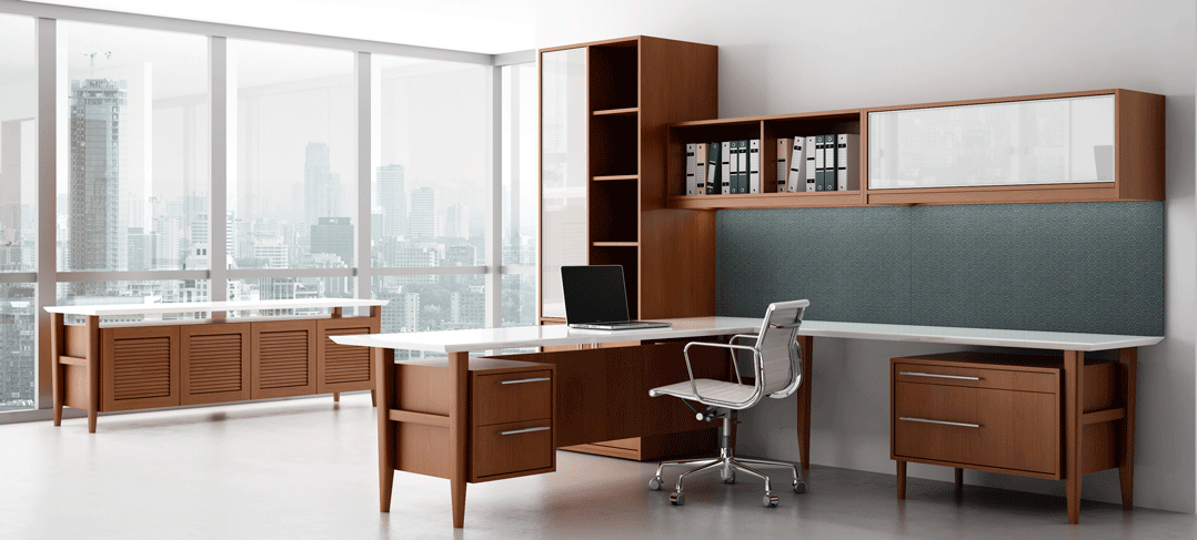 Retro Modern Wood Private Office Desk - Ambience Doré