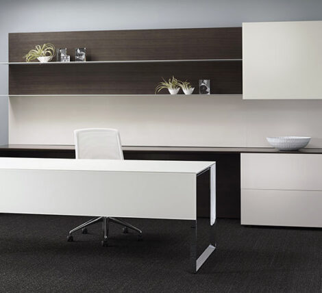 white glass chrome executive desk