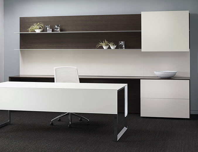 white glass chrome executive desk