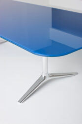 premium blue back painted glass chrome table