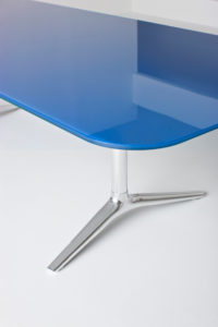 premium blue back painted glass chrome table