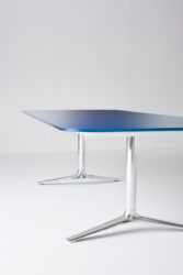Chrome retro modern table with blue glass top