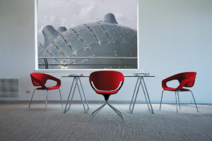 red bold modern metal side chairs with chrome base