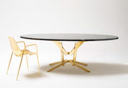 Golden Structured Table Black Stone Top with Golden side chair