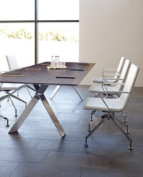 chrome dual crossed leg wood table