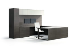 Grey Wood Chrome Open Leg Desk