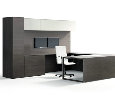 Grey Wood Chrome Open Leg Desk