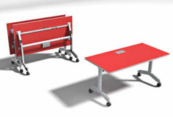 Red contemporary flip table with metal base