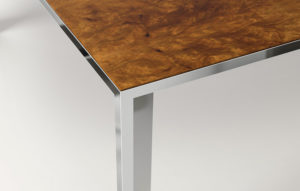 Burl wood steel table detail