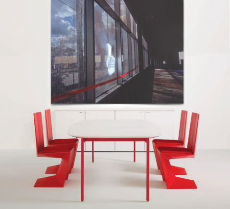 Colorful Stark Modern Table with original Art for Offices and Meeting Rooms