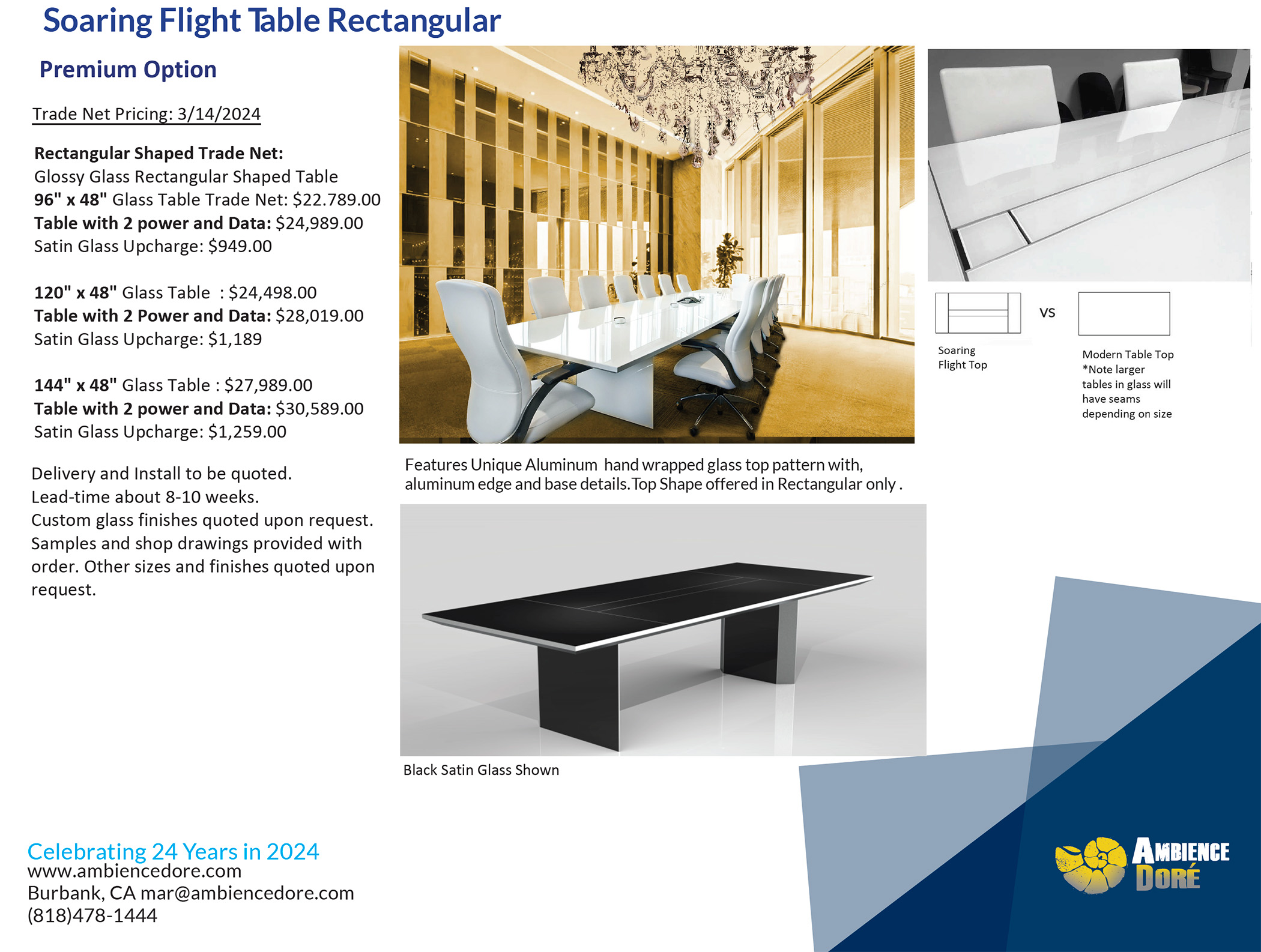 Soaring Flight White Glass Table 2024 starting price guide for the ultimate in premium glass conference tables with aluminum detailing