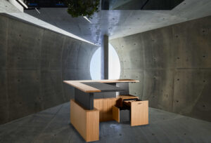 Ultra Modern Sit to Stand L Desk for executive high end office two tone black with wood premium office desk