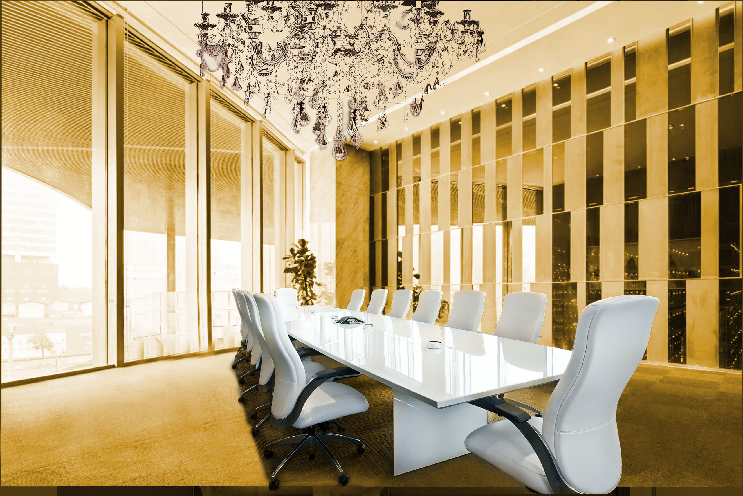 White Glass Conference Table - Ambience Doré