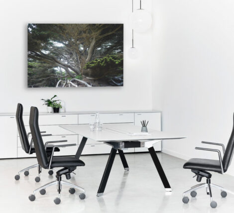 Ultimate mixed metal wood white and black Paramount Silhouette Table for modern meetings and table desk applications