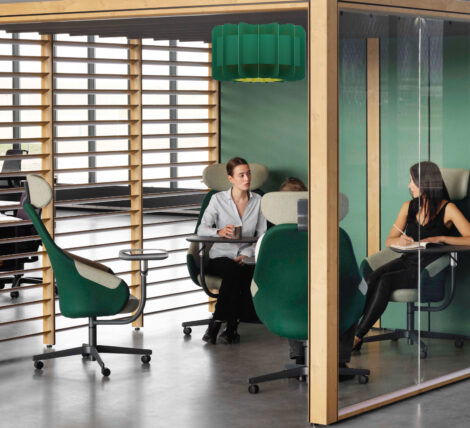 Swivel Tablet Chair for productive collaborative office meet ups without the stiff office protocol. Softens up the meeting space.