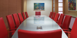 White Glass Table Red Chairs