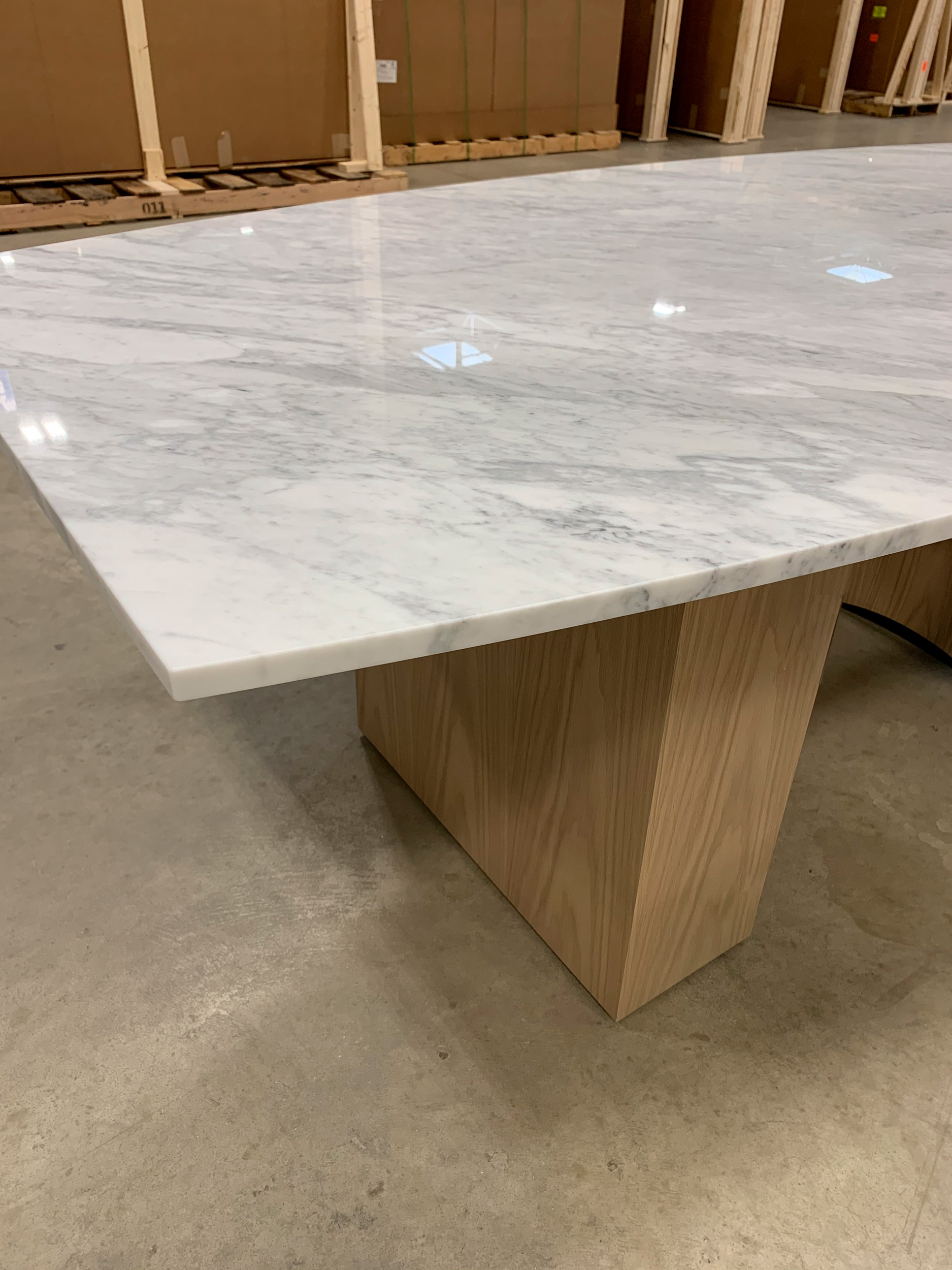 Carrara Stone Top Table with wood base leg
