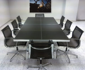 black leather luxury conference table in chrome
