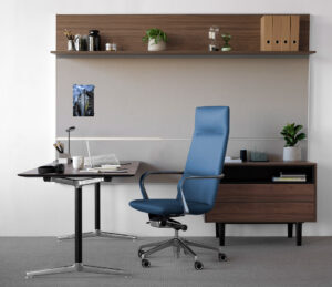 The Chromium Alpha Blue Chair is a fantastic high back thin profile modern conference and or desk executive chair