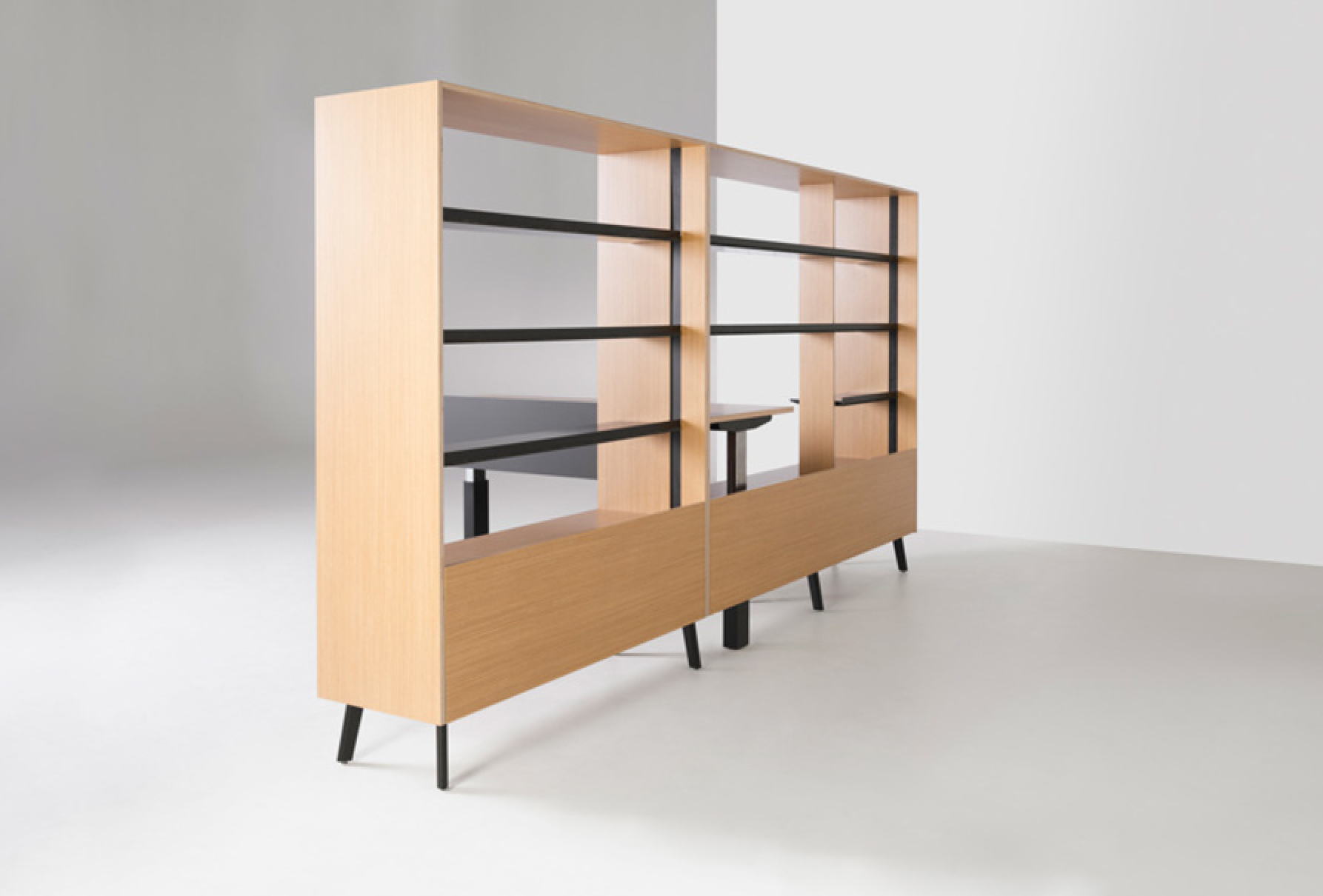 Wood and metal contemporary home office Lunar View Display shelving