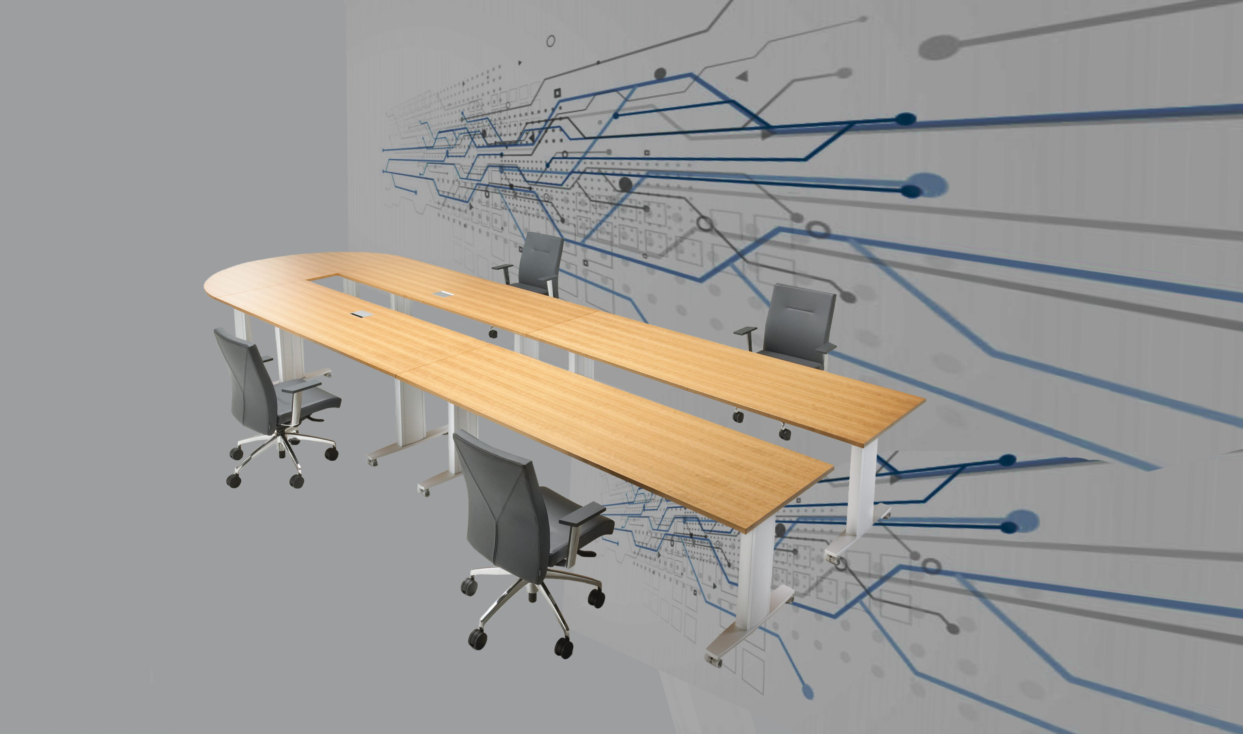 The Racing U Table is the smart way for offices to reconfigure and use fluid meeting rooms and space