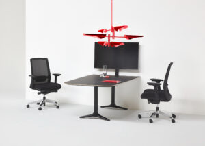 Ultra Modern Hi Tech Black Sit to Stand Huddle Table with monitor