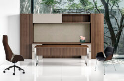 Ariadne Desk is a high end executive wood metal and glass desk collections